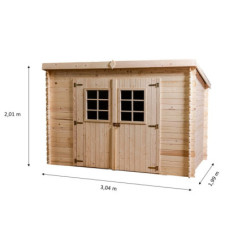 Abri 6,05m² en madriers massif 20mm avec plaques ondulées - HABRITA