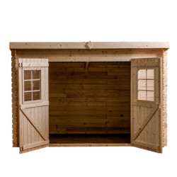 Abri 6,05m² en madriers massif 20mm avec plaques ondulées - HABRITA