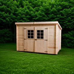 Abri 6,05m² en madriers massif 20mm avec plaques ondulées - HABRITA