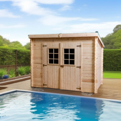 Abri 6,05m² en madriers massif 20mm avec plaques ondulées - HABRITA