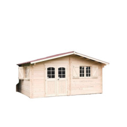 Abri 22,87m², madriers massif 42mm, toit en plaques ondulées - HABRITA