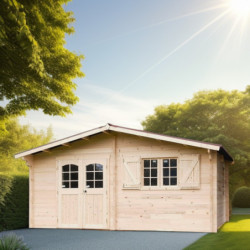 Abri 22,87m², madriers massif 42mm, toit en plaques ondulées - HABRITA