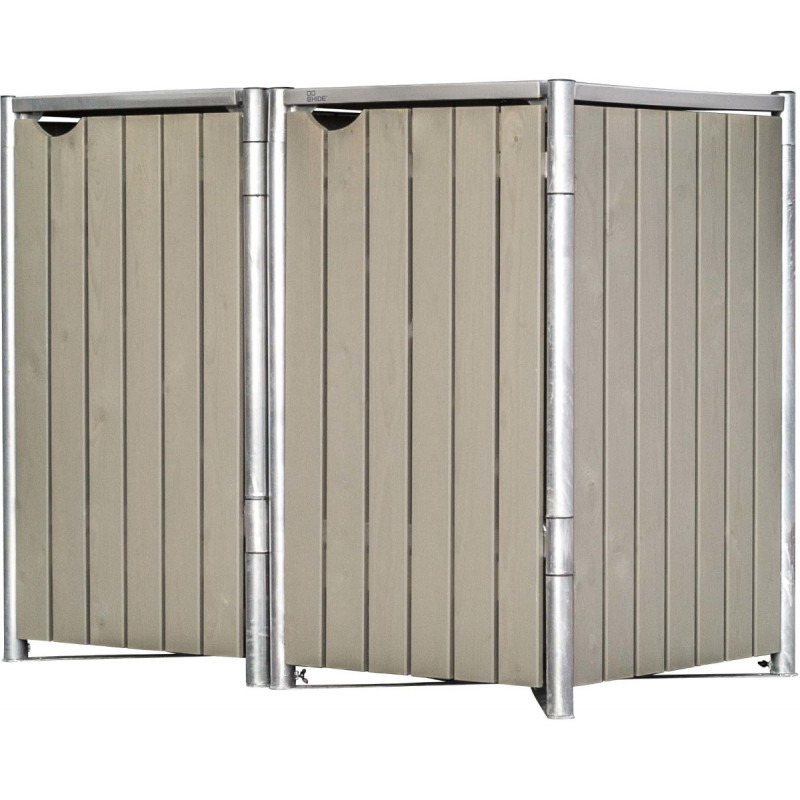 Cache-poubelle de jardin Müllbox HIDE en bois traité gris 2x140L