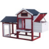 Poulailler rouge et blanc en bois 10mm FSC pour 2 à 3 poules, 0,94m²