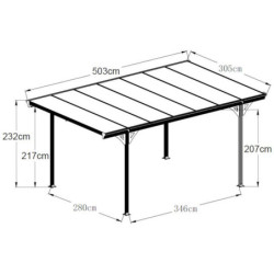 Carport HELSINKI en aluminium gris et polycarbonate 15m² Westmann
