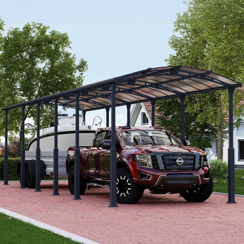 Carport en alu gris et polycarbonate Arcadia Alpine 12700 Canopia