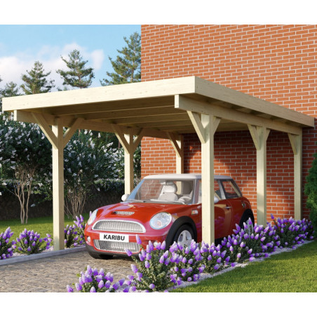 Carport en bois traité autoclave 15m² avec panneaux en PVC gris KARIBU