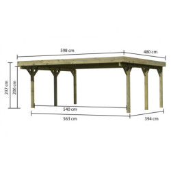 Carport double en bois traité 28,3m² avec panneaux en PVC gris KARIBU