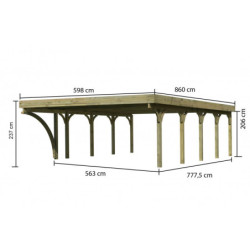 Carport double en bois traité 50,9m², toit en acier, arc KARIBU
