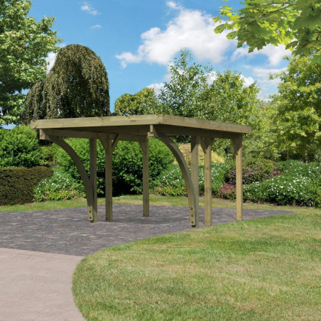Carport en bois traité autoclave 15m² avec 2 poteaux en arc KARIBU