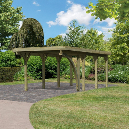 Carport en bois traité autoclave 21m² avec 1 poteau en arc KARIBU