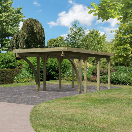 Carport en bois traité autoclave 21m² avec 2 poteaux en arc KARIBU