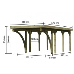 Carport en bois traité autoclave 21m² avec 2 poteaux en arc KARIBU