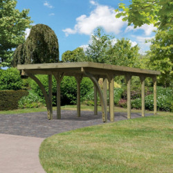 Carport en bois traité autoclave 26,9m² avec 2 poteaux en arc KARIBU