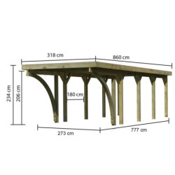 Carport en bois traité autoclave 26,9m² avec 2 poteaux en arc KARIBU