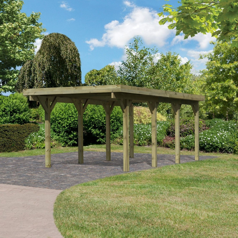 Carport en bois traité autoclave 21m² avec panneaux en PVC gris KARIBU