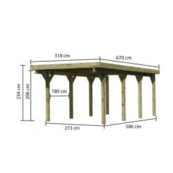 Carport en bois traité autoclave 21m² avec panneaux en PVC gris KARIBU