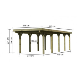 Carport en bois traité autoclave 26,9m² avec panneaux en PVC gris KARIBU