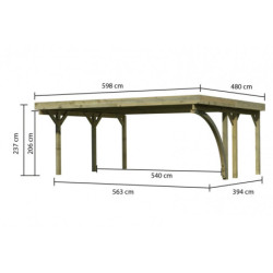 Carport double en bois traité 28,3m², 1 arc, toit en PVC gris KARIBU