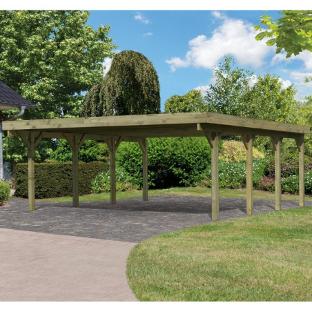 Carport double en bois traité 40,2m² avec panneaux en PVC gris KARIBU