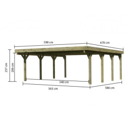 Carport double en bois traité 40,2m² avec panneaux en PVC gris KARIBU