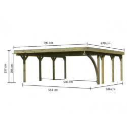 Carport double en bois traité 40,2m², 1 arc, toit en PVC gris KARIBU