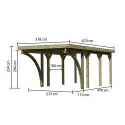 Carport en bois traité autoclave 20,9m² toit en acier et 2 arcs KARIBU