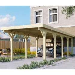 Carport en bois traité autoclave 26,9m² avec toit en acier KARIBU