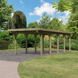 Carport en bois traité autoclave 26,9m² avec toit en acier KARIBU