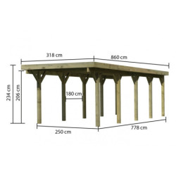 Carport en bois traité autoclave 26,9m² avec toit en acier KARIBU