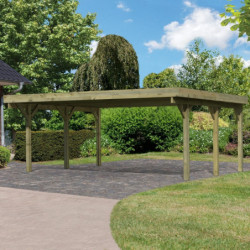 Carport double en bois traité 28,3m² avec toit en acier KARIBU