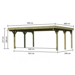 Carport double en bois traité 28,3m² avec toit en acier KARIBU