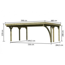 Carport double en bois traité 28,3m², toit en acier et 1 arc KARIBU