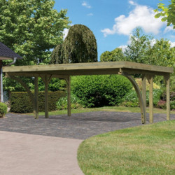 Carport double en bois traité 28,3m², toit en acier et 2 arcs KARIBU