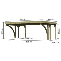 Carport double en bois traité 28,3m², toit en acier et 2 arcs KARIBU