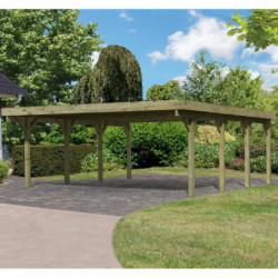 Carport double en bois traité 40,2m² avec toit en acier KARIBU