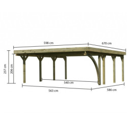 Carport double en bois traité 40,2m², toit en acier et 1 arc KARIBU