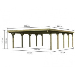 Carport double en bois traité 50,9m² avec toit en acier KARIBU