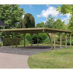 Carport double en bois traité 50,9m², toit en acier et 2 arcs KARIBU
