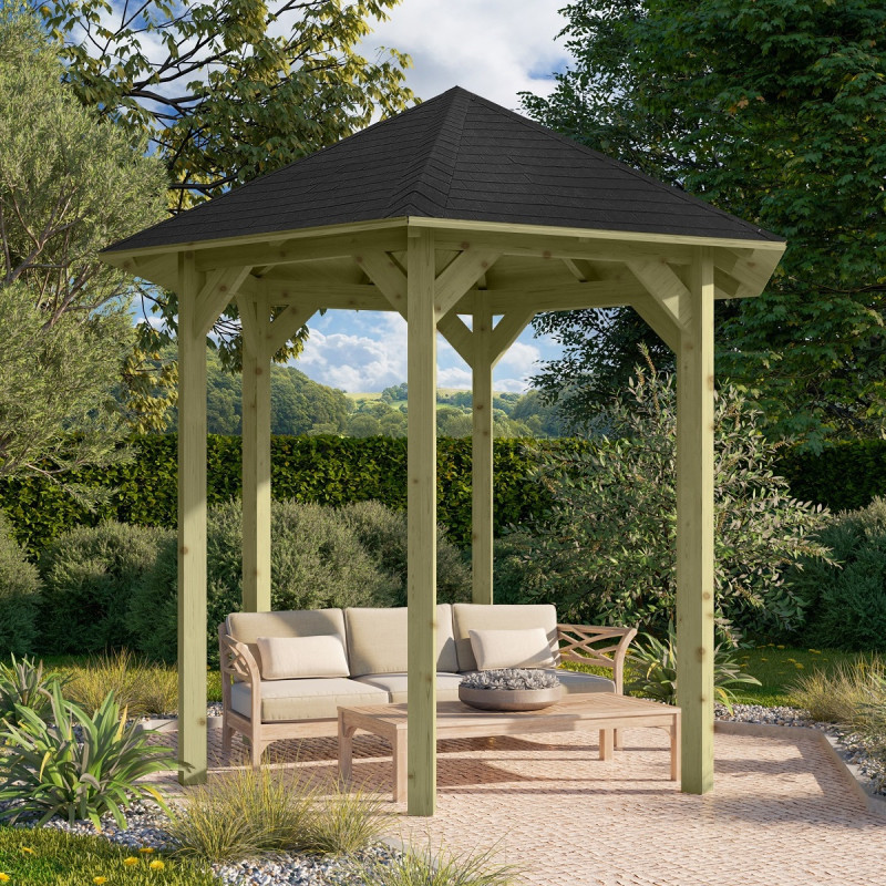Kiosque en bois hexagonal Lissabon - Diam. 2,99m - Karibu avec shingles