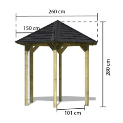 Kiosque en bois hexagonal Lissabon - Diam. 2,99m - Karibu avec shingles