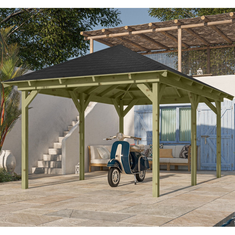 Kiosque en bois Perida - surface 12,4m² - Karibu avec shingles