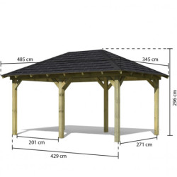 Kiosque en bois Perida - surface 12,4m² - Karibu avec shingles