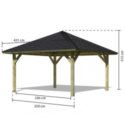 Kiosque de jardin en bois Holm 1 - 431x431cm - avec shingles - Karibu