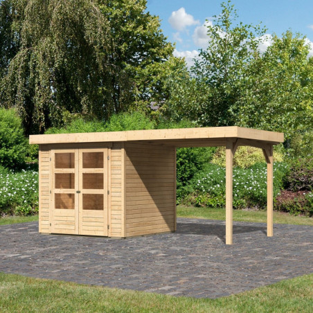 Abri de jardin Askola 2 en bois brut 19mm avec appentis - WoodFeeling