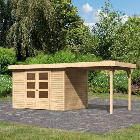 Abri de jardin Askola 4 en bois brut 19mm avec appentis - WoodFeeling
