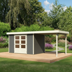 Abri de jardin Askola 4 en bois gris 19mm avec appentis - WoodFeeling