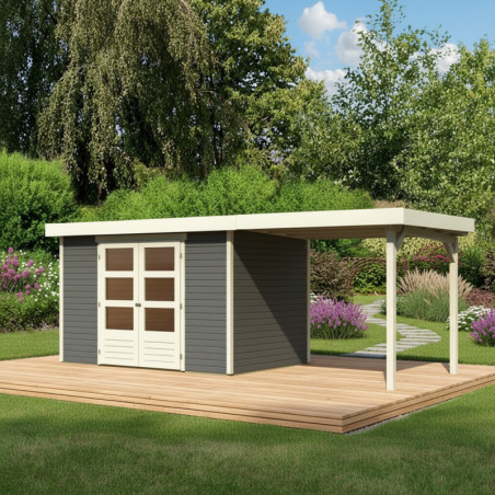 Abri de jardin Askola 4 en bois gris 19mm avec appentis - WoodFeeling