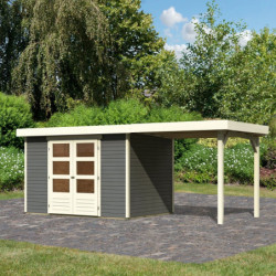 Abri de jardin Askola 4 en bois gris 19mm avec appentis - WoodFeeling