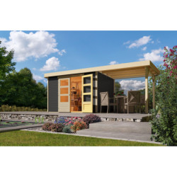 Abri de jardin Askola 4 en bois gris 19mm avec appentis - WoodFeeling